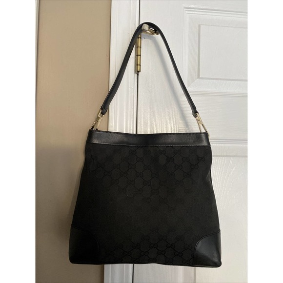 Gucci Bags Gucci Black Gg Monogram Handbag Canvas Leather Shoulder